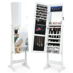 LED Lighted Jewelry Armoire with Full-Length Mirror White
