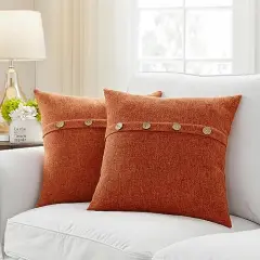 Set of 2 Fall Pillow Covers 18 x 18 Burnt Orange Pillow Covers with Coconut Buttons Fall Decorations for Home