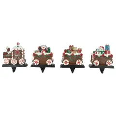 Northlight Set of 4 Gingerbread Train Christmas Stocking Holders 4.75" Brown