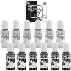White & Black Alcohol Ink Set - 4 Ounce White and Black Alcohol-Based Inks for Resin Petri Dish Making, Epoxy Resin Painting, Yupo Paper - Alcohol Paint Color Dye for Resin Art, Tumbler - 60ml Each