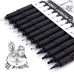 Micro Pigment Pens, Art Fineliner Ink Technical Drawing Pen, Fine Point, Black, Waterproof, for Watercolor, Sketching, Anime, Manga, Scrapbooking 20413, Set of 12