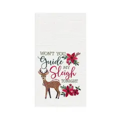 27" x 18" "Want You Guide My Sleigh Tonight" Featuring Reindeer and Poinsettias Cotton Waffle Weave Kitchen Dish Towel Towel