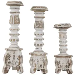 Northlight Set of 3 Brushed White Tripod Wooden Pillar Candle Holders 18" Beige