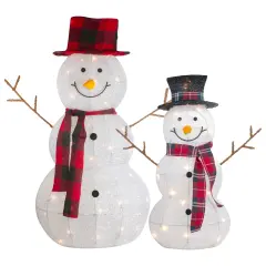 Northlight Lighted Tinsel Snowmen Family Christmas Yard Decorations - Clear Lights - Set of 2 White