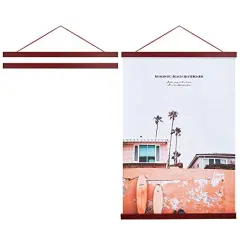 Magnetic Poster Hanger Frame, 8x10 8x12 8x24 Light Wood Wooden Magnet Canvas Artwork Print Dowel Poster Hangers Frames Hanging Kit (Mahogany, 8")