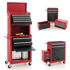 3 in 1 Design 6-Drawer Tool Heightening Chest Cabinet with 360&deg; Swivel Casters Black & Red