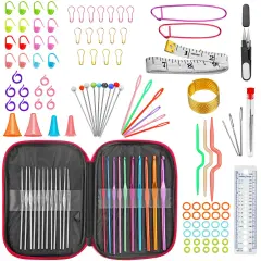 100 Pieces Crochet Hook Set with Yarn Knitting Needles Sewing Tools Full Set Knit Gauge Scissors Stitch Holders Household Tool Kit
