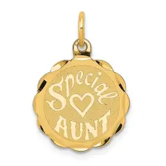 14K Yellow Gold Special Aunt Heart Disc Charm Jewelry 23mm x 14mm