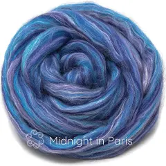 Silk Merino Blended Roving. Soft Combed Top Fiber for Spinning, Felting, & Fiber Arts. Midnight in Paris