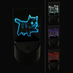 Cute Chubby Munchkin Cat Walking with Conviction 3D Illusion LED Night Light Sign Nightstand Desk Lamp