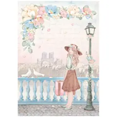 Stamperia Rice Paper Sheet A4-Oh La La - Girl With Suitcase
