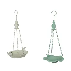 White Green Metal Hanging Bird Feeder Outdoor Decorative Seed Tray Garden Decor