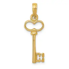14K Gold 3D Heart Key Charm Key To My Heart Pendant Jewerly 26mm x 8mm