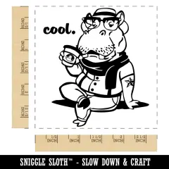 Cool Hipster Hippo Hippopotamus with Coffee Square Rubber Stamp for Stamping Crafting