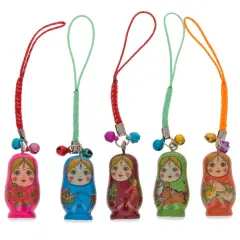 Set of 5 Wooden Dolls Matryoshka Charms for Phones, Bags, Backpacks