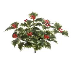 18" Green/White Holly Bush - 54 Leaves, Set of 12, Lifelike Foliage, Home & Event D&eacute;cor - Ideal for Christmas & Winter Displays - 2024 Christmas Collection, Floral Home by Artificial Flowers