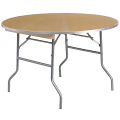 Emma and Oliver 4-Foot Round HEAVY DUTY Birchwood Folding Banquet Table with METAL Edges Natural