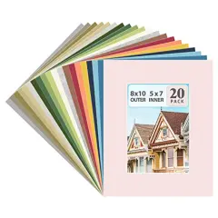 Art Picture Mat 8x10 for 5x7 Photos (Pack of 20), Assorted Colors