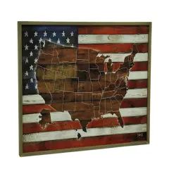 American Blend Superimposed US Map and Flag Wooden Wall Hanging