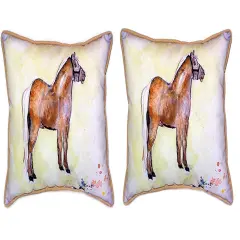Pair of Betsy Drake Shetland Pony Large Indoor/Outdoor Pillows 16x20