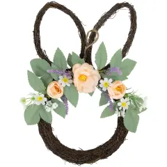 Northlight 15" Bunny Ears Floral EasterTwig Wreath Brown