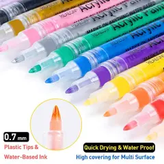 Acrylic Paint Pens, Paint Marker for Rock Painting, 18 Colors Permanent Acrylic Markers Fine Tip Ideal for Craft, Glass, Fabric, Ceramic and More