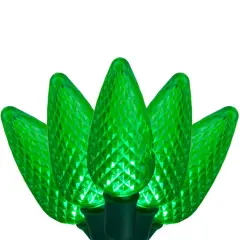 25 Green C9 LED Christmas Lights, Green Wire, 8" Spacing