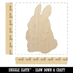 Cute Bunny Rabbit with Valentine's Day Heart Unfinished Wood Shape Piece Cutout for DIY Craft Projects