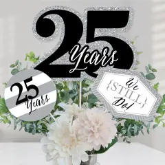 Big Dot of Happiness We Still Do - 25th Wedding Anniversary - Anniversary Party Centerpiece Sticks - Table Toppers - Set of 15