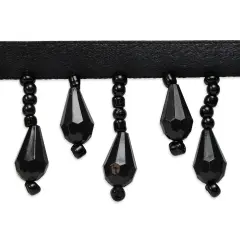 2 yards of Joanne Beaded Teardrop Fringe Trim | 2 yard cut Black