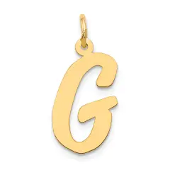 14K Yellow Gold Large Script Initial Letter G Charm Jewerly 22mm x 12mm