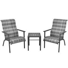 3 Pieces Patio Rattan Bistro Set with High Backrest and Armrest Grey