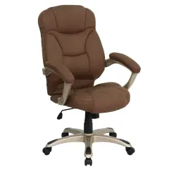 Emma and Oliver High Back Executive Ergonomic Office Chair with Silver Nylon Base and Arms Brown Microfiber