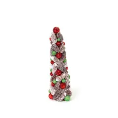 Melrose 1.5' Red and White Pine Cone Topiary Christmas Tree - Unlit