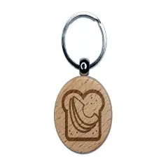 Avocado Toast Bread Engraved Wood Round Keychain Tag Charm