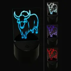 Domestic Yak Long Haired Cattle 3D Illusion LED Night Light Sign Nightstand Desk Lamp