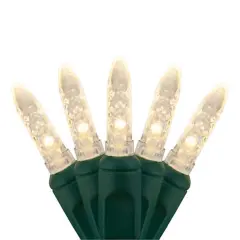 70 Warm White M5 LED Lights, Green Wire, 4" Spacing