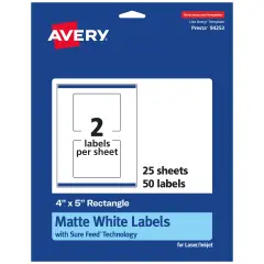 Avery Matte White Rectangle Labels, 4" x 5"