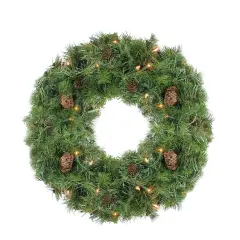 Northlight Pre-Lit Dakota Pine and Pinecone Artificial Christmas Wreath - 24" - Clear Lights Green