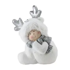 Northlight Smiling Child with Reindeer Snow Suit Christmas Decoration - 12.5" White