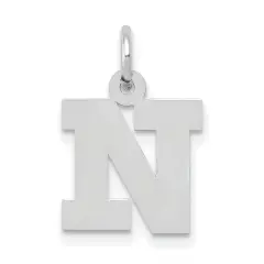 14K White Gold Small Block Intial Letter N Charm Jewerly 18mm x 10mm