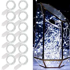 12 Pack Fairy Lights Battery Operated (Included), 6.5ft 20 LED Mini String Lights, Waterproof Silver Wire Firefly Starry Lights for DIY Wedding Christmas Party Mason Jars Decor, Cool White
