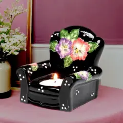 Ceramic Pansy Flowers Black Chair Tealight Candle Holder, Home D&eacute;cor, Gift for Her, Gift for Mom, Kitchen D&eacute;cor, Bathroom Decor