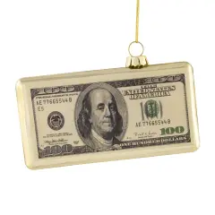 Northlight 4.5" Gold 100 Dollar Bill Glass Christmas Ornament