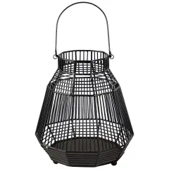 Northlight Large Geometric Iron Hurricane Candle Lantern - 11.25" - Black