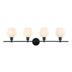Gene 4 light Black and Frosted white glass Wall sconce