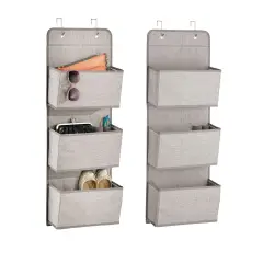 mDesign Fabric Closet Hanging Organizers with 3 Pockets + Hooks