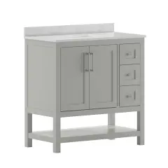Merrick Lane Vigo Bathroom Vanity with Ceramic Sink, Carrara Marble Finish Countertop, Storage Cabinet with Soft Close Doors, Open Shelf and 3 Drawers
