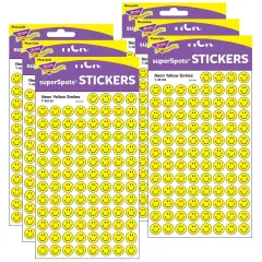 Neon Yellow Smiles superSpots&reg; Stickers, 800 Per Pack, 6 Packs