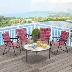 2 Pieces Folding Beach Chair Camping Lawn Webbing Chair Red